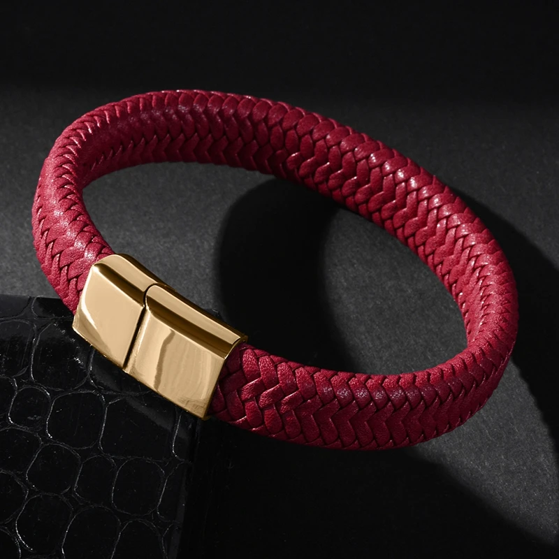Mozo fashion подвеска красный плетеный кожаный браслет золотого цвета из нержавеющей стали магнитный браслет со стальными элементами модные женские туфли браслеты 161
