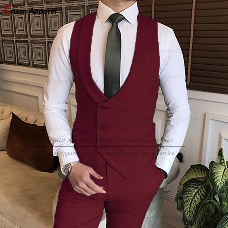 20 Colors Double Breasted Purple Wedding Men Vests Slim Fit Groomsman Groom Suit Waistcoat