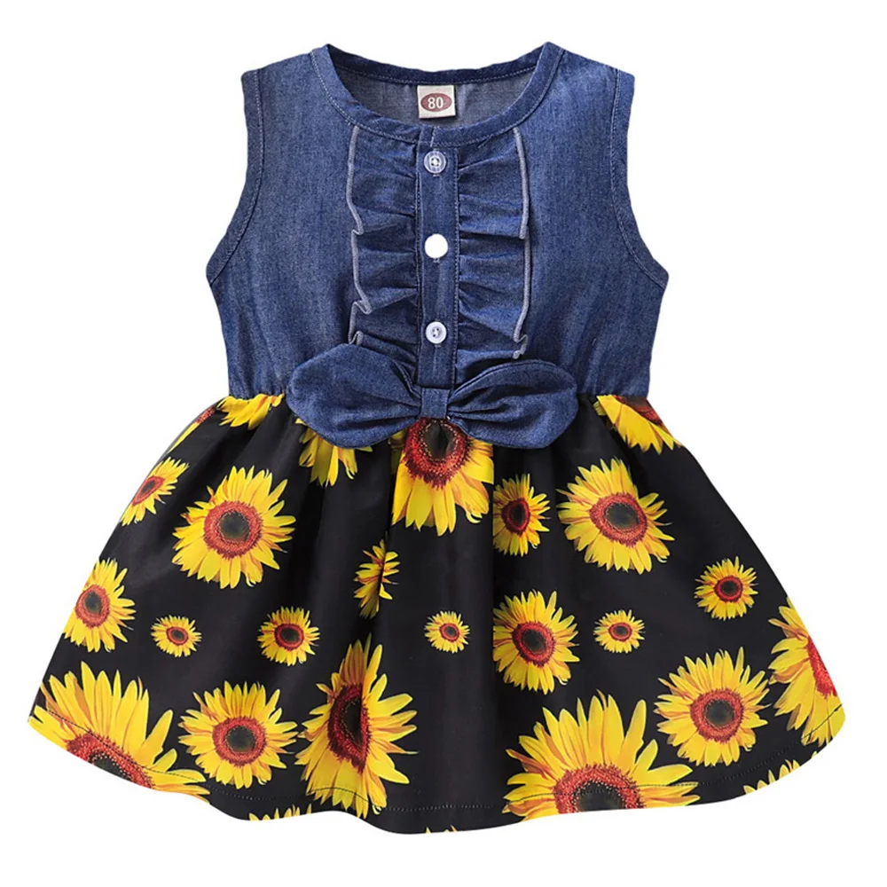 

Sunflower Baby Girls Dress 2020 Summer Girls Sleeveless Dresses Denim Tops+Floral Tutu Fashion Toddler Girl Clothing D30