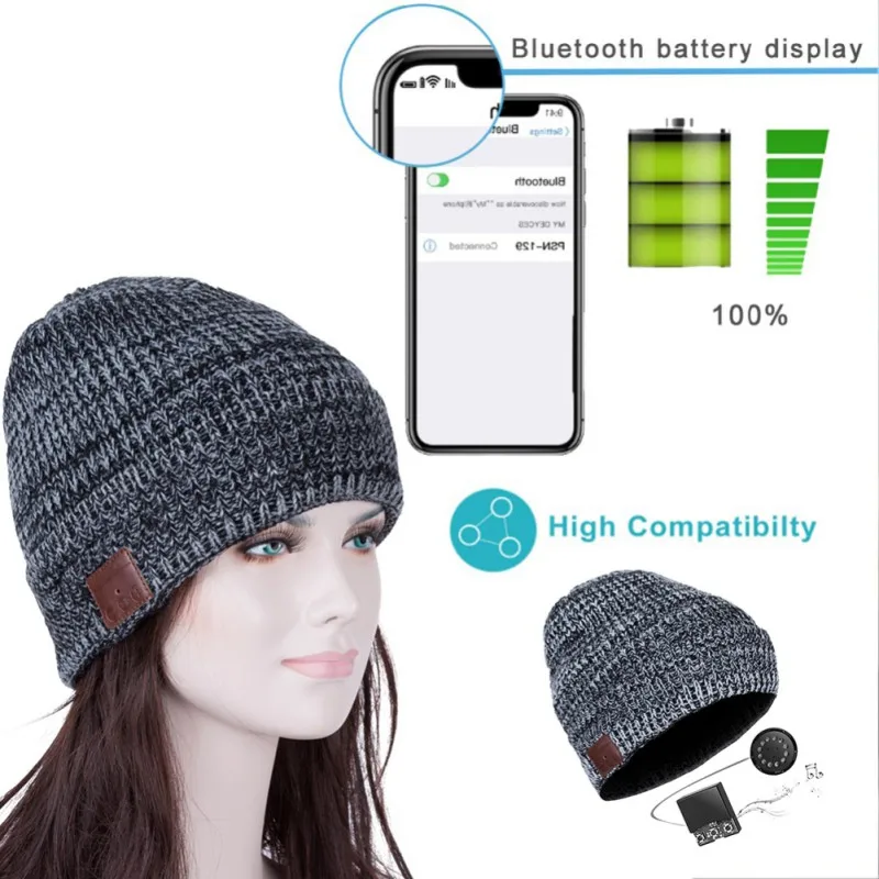Беспроводные Bluetooth наушники, головные уборы, Bluetooth наушники с микрофоном, зимняя теплая музыкальная шапка для наушников, модная разноцветная шапка