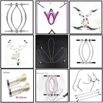 Metal Nipple Clitoris Labium Clamp,BDSM Bondage Thigh Labia Spreader Strap Vagina Speculum Clit Stimulator SM Sex Toys For Women 1