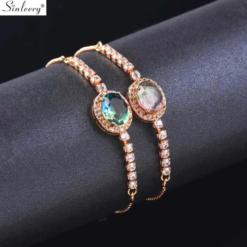 SINLEERY градиент цвета овальный браслет желтое золото цвет цепи крошечные Кристалл Синий Циркон женский браслет ювелирные изделия SL380 SSC