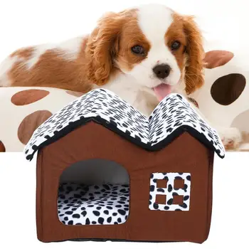 

1Pcs Luxury Indoor Warm Pet Cat Dog House kennel 55*40*42CM Cow Double Roofs Portable Soft comfortable Dog Cat Kennel pets rest