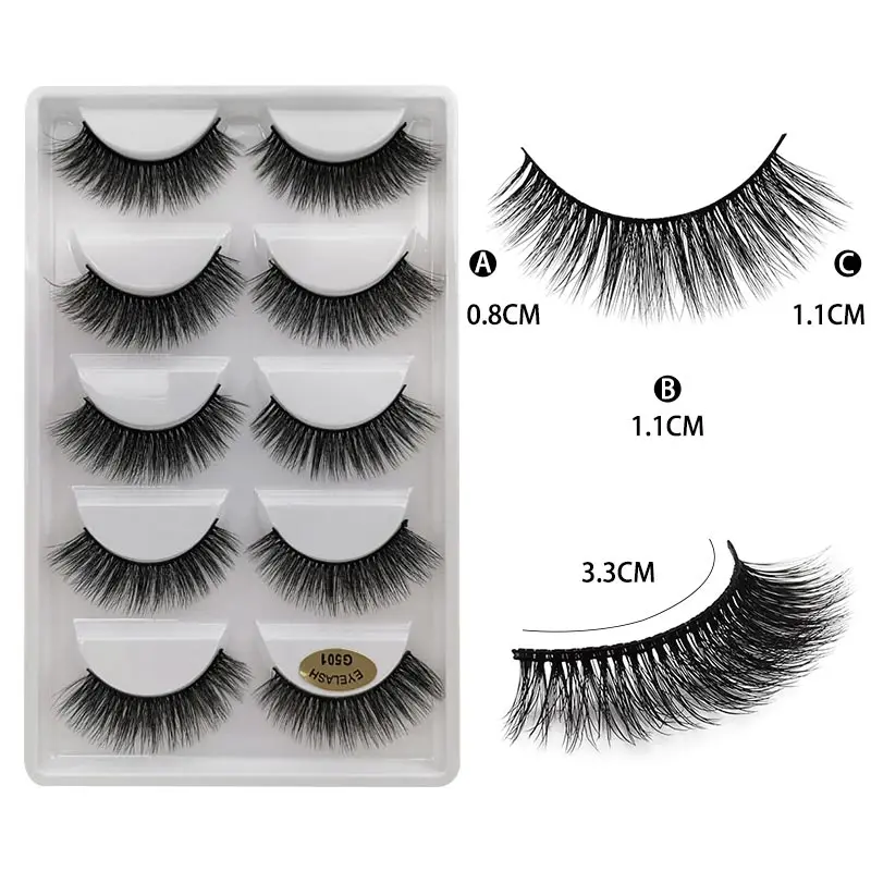 5Pairs 3D Mink Lashes Thick False Eyelashes Fluffy Wispy Crisscros Winged Tapered Eyelashes Handmade Makeup Extension Tools - Цвет: G501