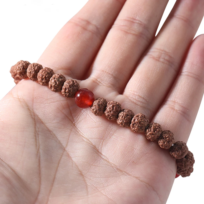 Red Onyx & Original Rudraksha Beaded Elastic Cord Bracelet Male Female Fashion Glamour Yoga Simple Bangle Jewelry beaded bracelet,stone bead bracelet,natural stone bracelet