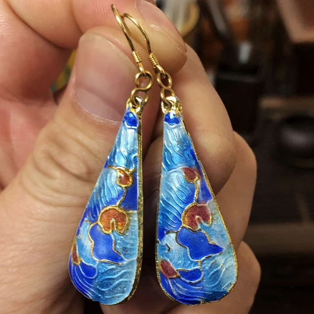 Vintage cloisonne earrings fish - Gem