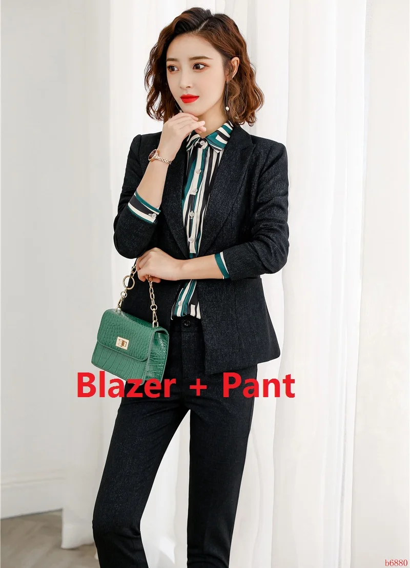 Blazer and Pant Set Высококачественный деловой женский черный Блейзер, женский пиджак с длинными рукавами рабочие костюмы, деловая одежда - Цвет: Blazer and Pant Set