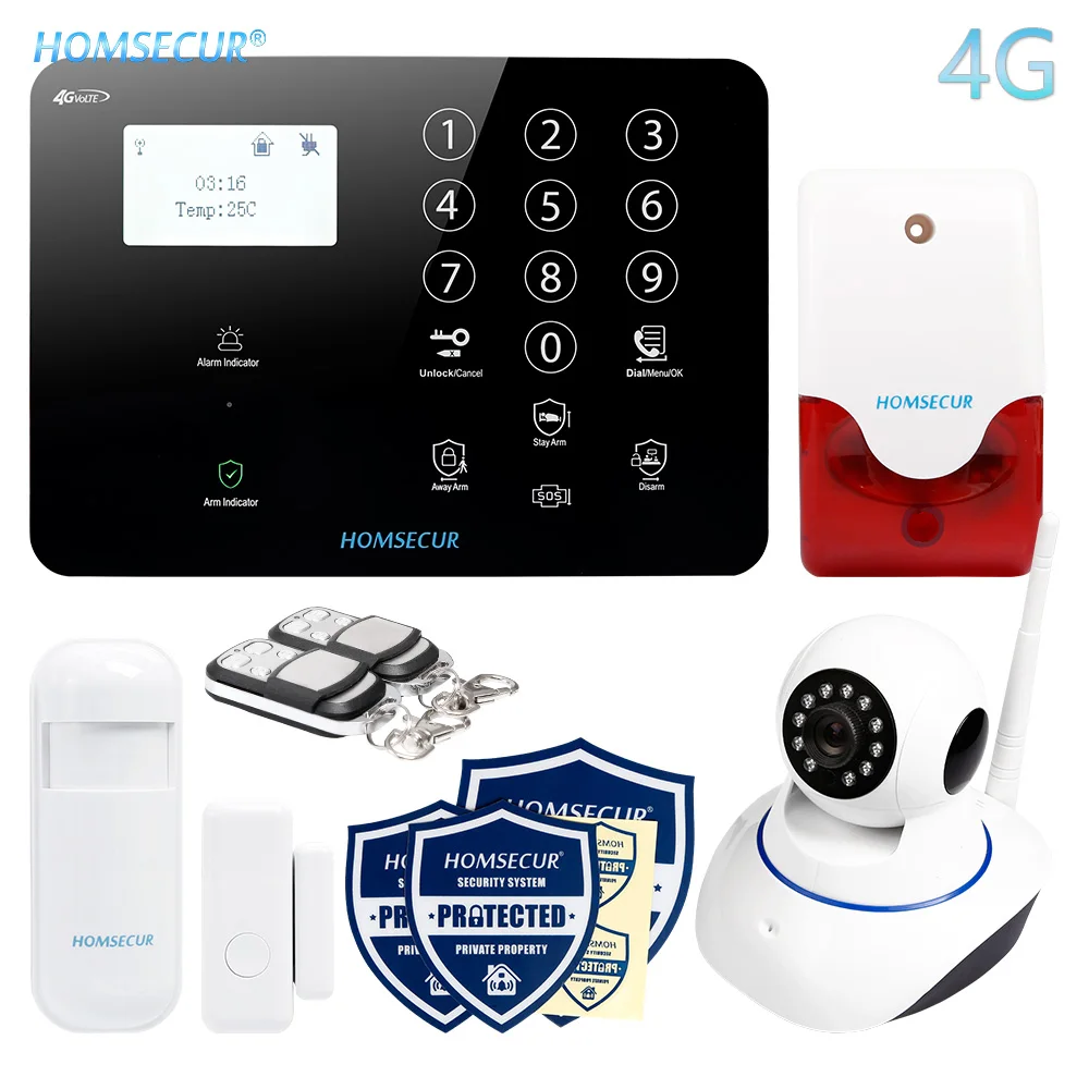 HOMSECUR Беспроводной и Проводной 4G/GSM LCD Домашняя Сигнализация Система + IOS/Android