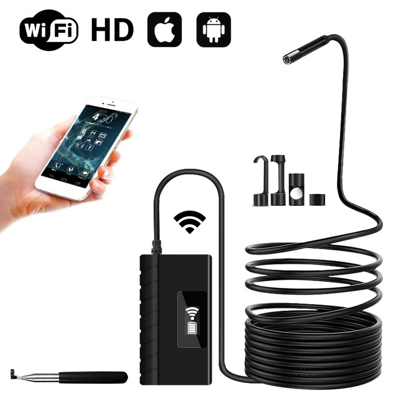 

2MP WiFi Endoscope Tube Inspection Camera Industrial Borescope With 6 Leds Light 5.5mm Lens Hard Cable For iPhone Android