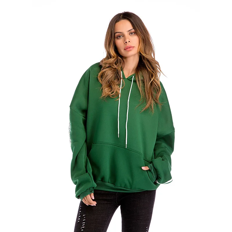 

Spring And Autumn New Casual Comfortable Bat Sleeve Pockets Plus Velvet Thick Hooded Pullover Women's Jacket