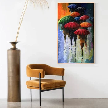 

Modern Colored Wall Art Canvas Painting People Holding Umbrellas Picture Poster And Printings Landscape Pictures For Living Room