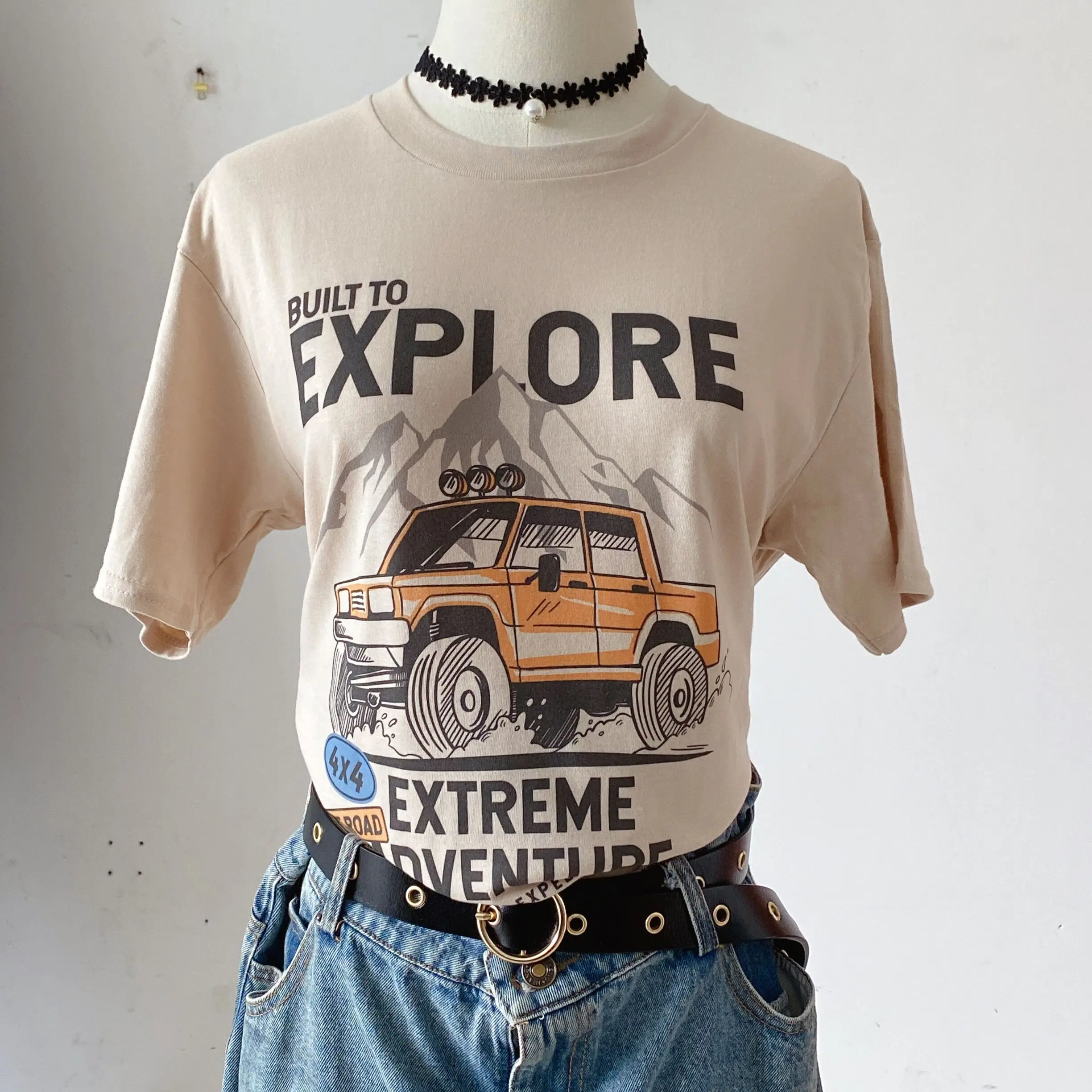 

Ladies Retro Short-sleeved Women T-shirt Pattern Top Car Print O-neck Loose Short-sleeved Ladies Top