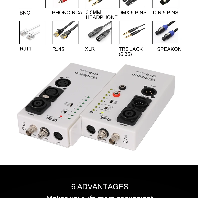 Alctron CT-8 Multi-purpose Audio Cable Tester,Test For Diversity Cable,XLR Phono RCA RJ45 RJ11 Use In Stage Or Recording Studio dynamic microphone