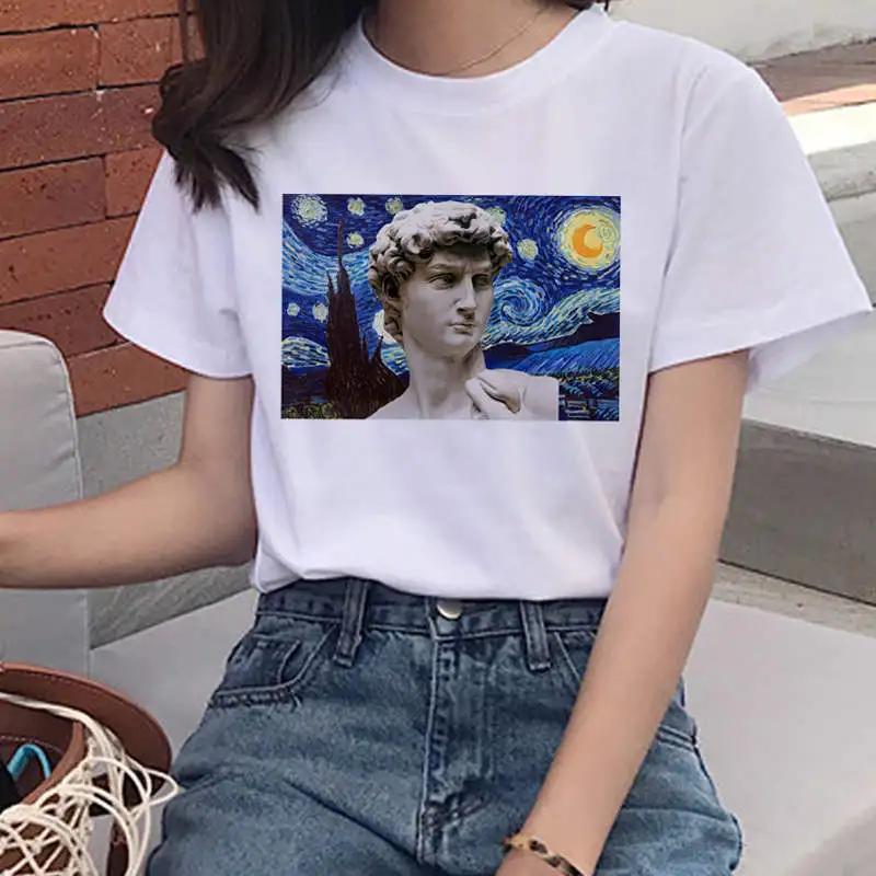 David Michelangelo Oil Painting T Shirt Women Harajuku Ullzang Funny T-shirt Aesthetic Grunge Tshirt 90s Graphic Top Tees Female