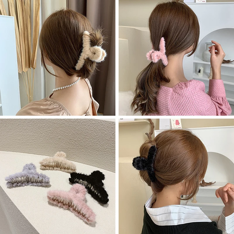 Soft Plush Hairpin Autumn And Winter Warm Girl Catch Clip Shark Back Head Temperament Simple Hair Accessories |