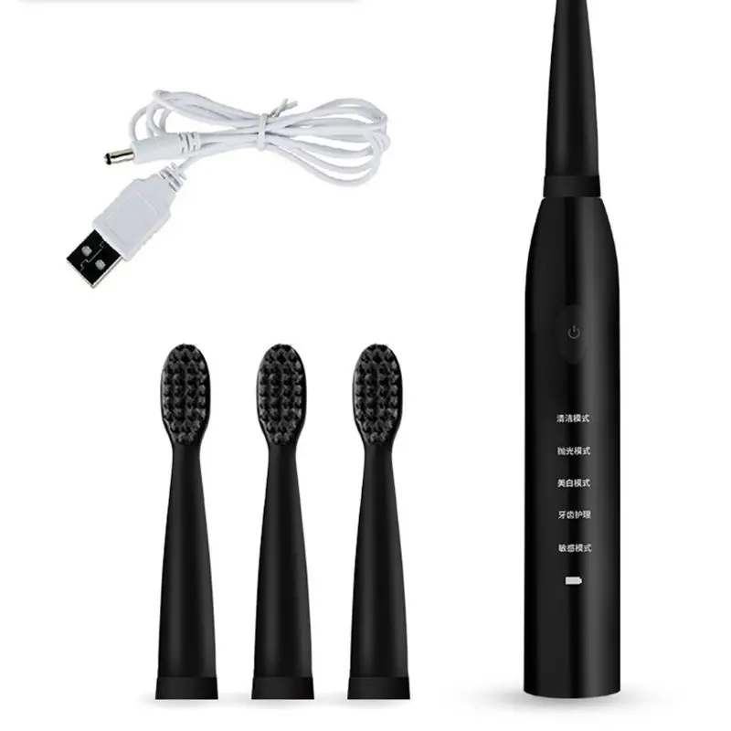 Для взрослых и детей, электрические зубные щетки, водонепроницаемые, 5 режимов, USB, беспроводной, перезаряжаемый, для путешествий, портативный, с 4 мягкими головками, уход за полостью рта