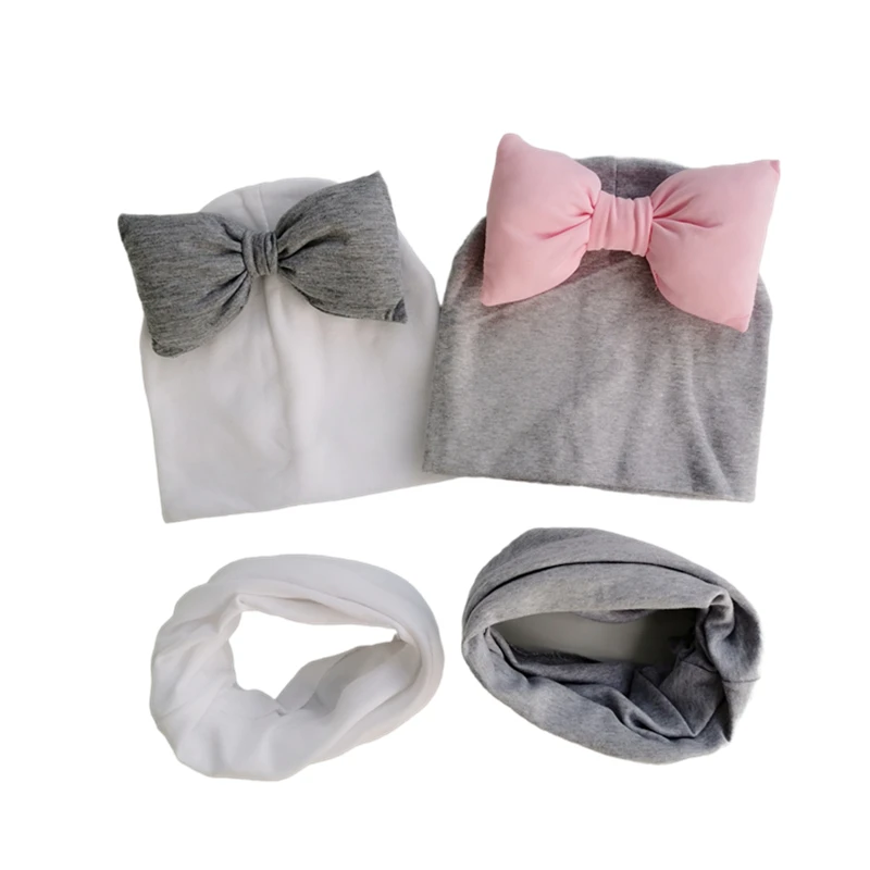 infant Baby Hat Girl big bow Butterfly Knot Melamed Cap cotton bonnet Collar Scarf Scarf