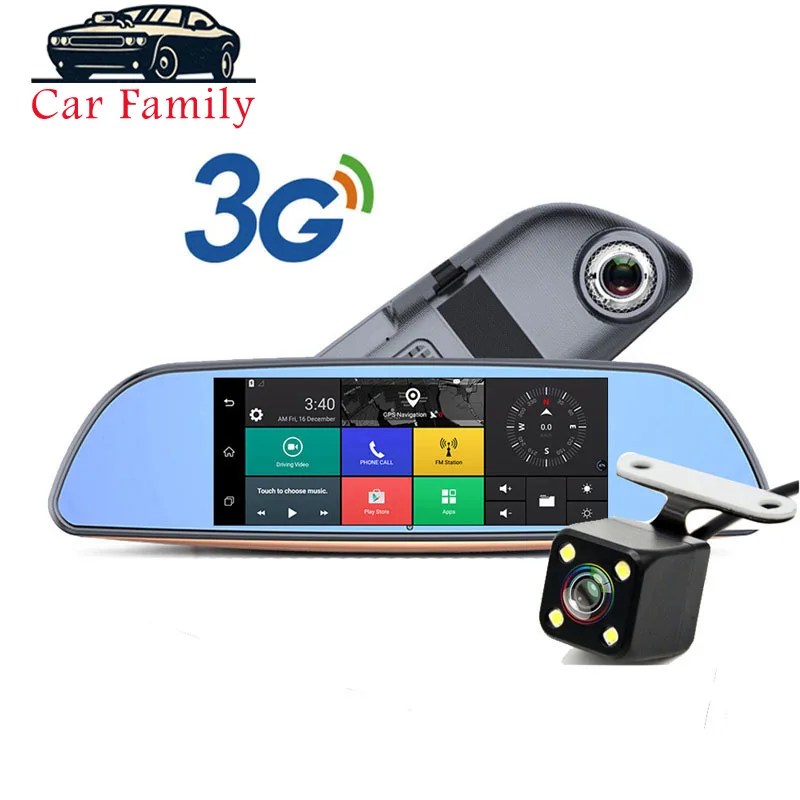 Автомобильная камера памяти GPS навигация Android 3g Wifi Автомобильный видеорегистратор 7 дюймов Full HD 1080P двойной объектив зеркало заднего вида беспроводная камера
