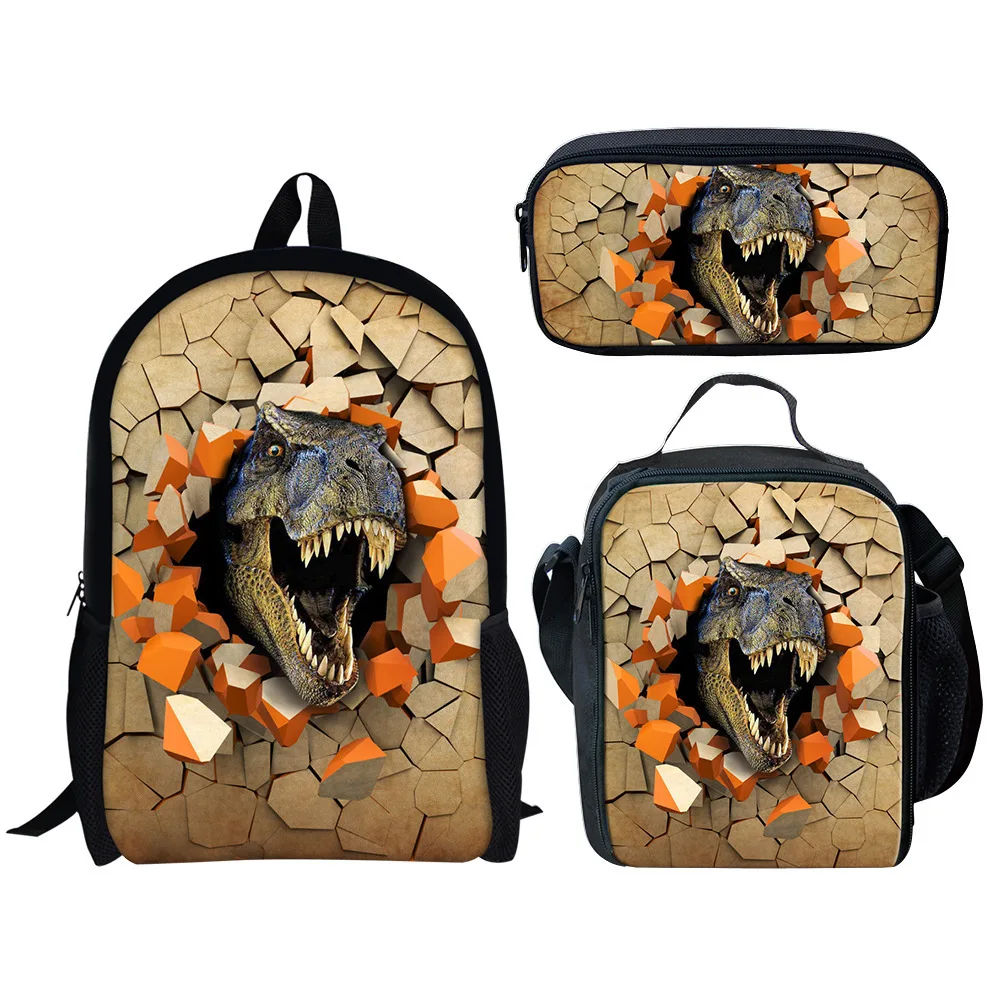 

School Season Cartoon Bag Lunch Bag Dinosaur Pencil Case Combination Combo Pattern Animal Backpack-