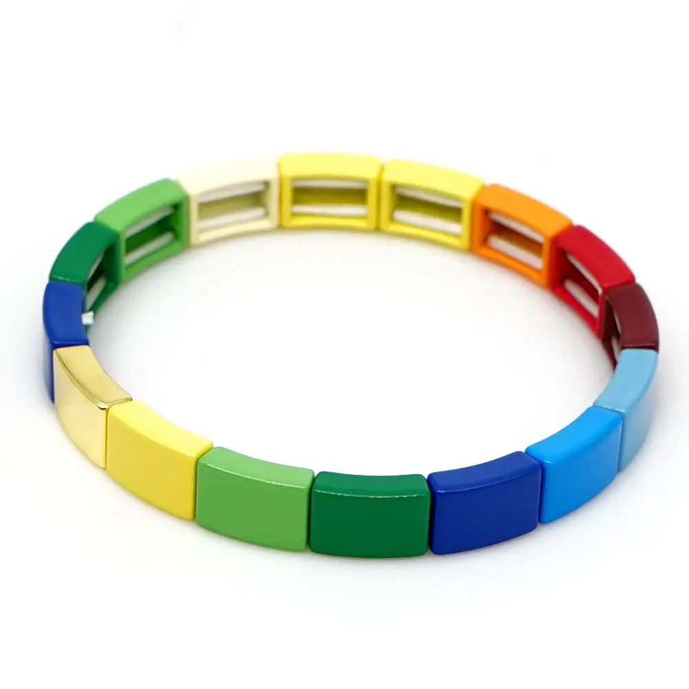 

Shinus Rainbow Bracelet For Women Tile Bracelets Pulsera 2020 Colorful Boho Chic Summer Beach Fashion Diy Jewelry Alloy Enamel