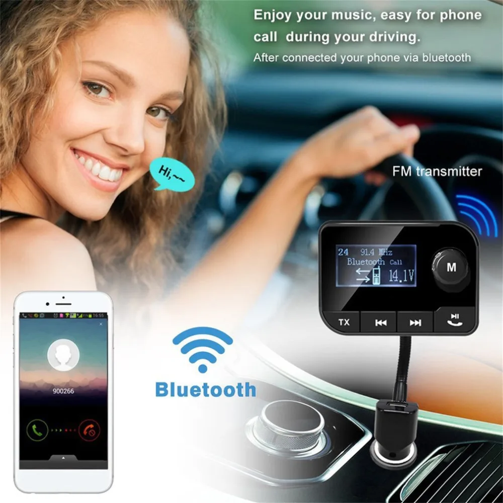 Беспроводной Bluetooth fm-передатчик, fm-модулятор, Автомобильный MP3-плеер с поддержкой TF, USB зарядное устройство, цифровой дисплей, автомобильный аксессуар