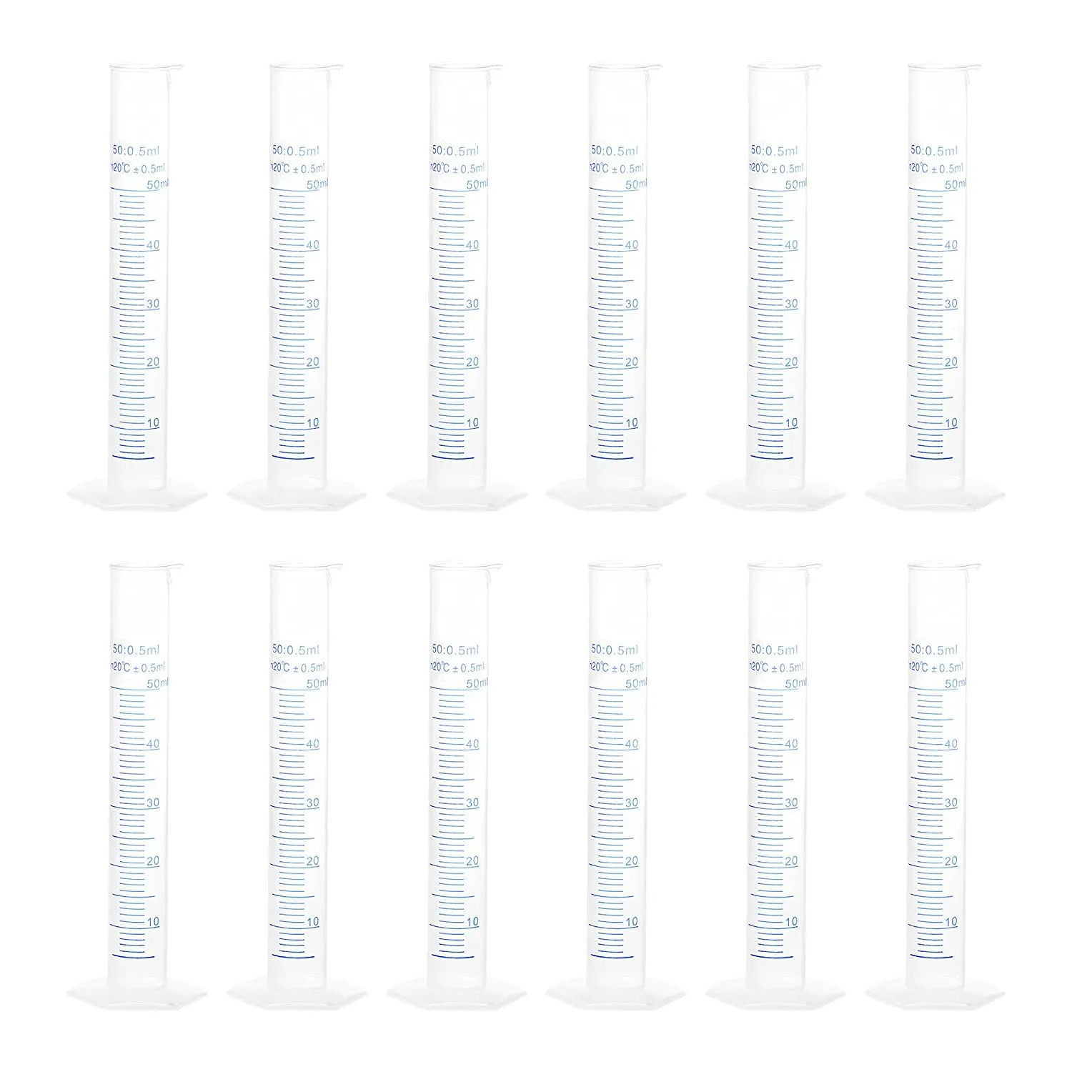 25ML/50ML/100ML 플라스틱 졸업 실린더, 2 양면 측정 라인, 투명 육각 기본 실험실 홈
