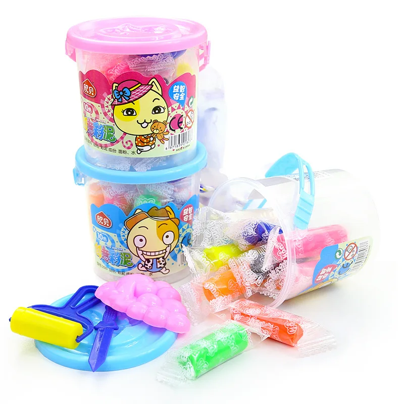 

10 color baby infants plasticine diy manual mud barrel color mold suit clay toys