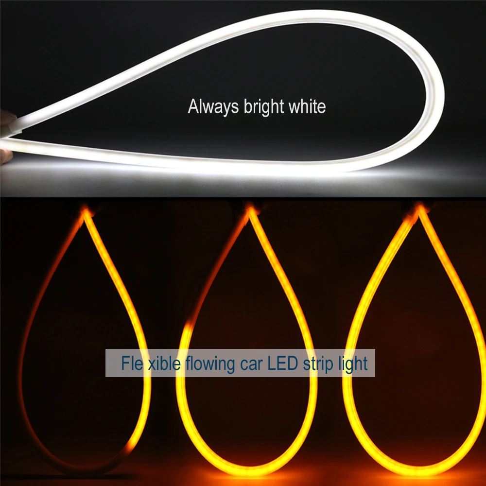 CO LIGHT LED DRL 30 45 60cm Daytime Running Light Flexible Soft Tube Guide  Car LED Strip White Turn Signal Yellow Waterproof 12V - AliExpress, image size:1000x1000