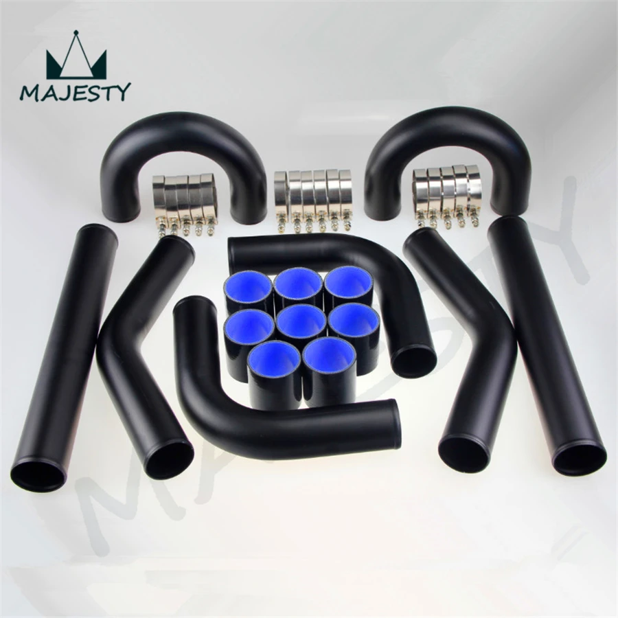 1kit X UNIVERSAL 3" 76MM TURBO BOOST INTERCOOLER PIPE KIT 8 PCS Aluminum PIPING BLACK / RED |