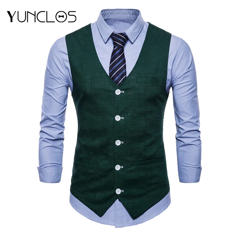 Жилет мужской тонкий повседневный однобортный жилет с V образным вырезом модный