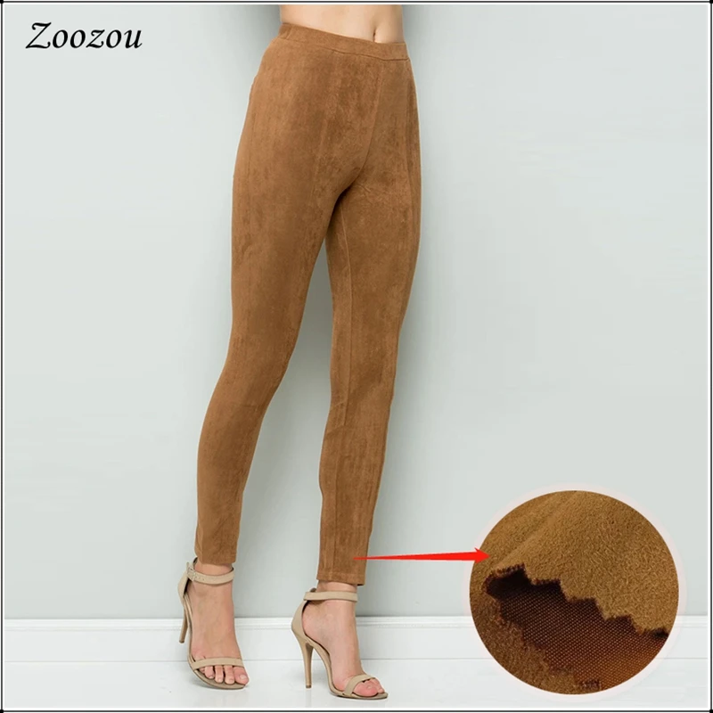 Women's Skinny Slim Suede Leggings, Soft Pencil Pants Capris, Monochromatic  Stretch Trousers, Lady Elastic Bodycon Suede Pant, - AliExpress