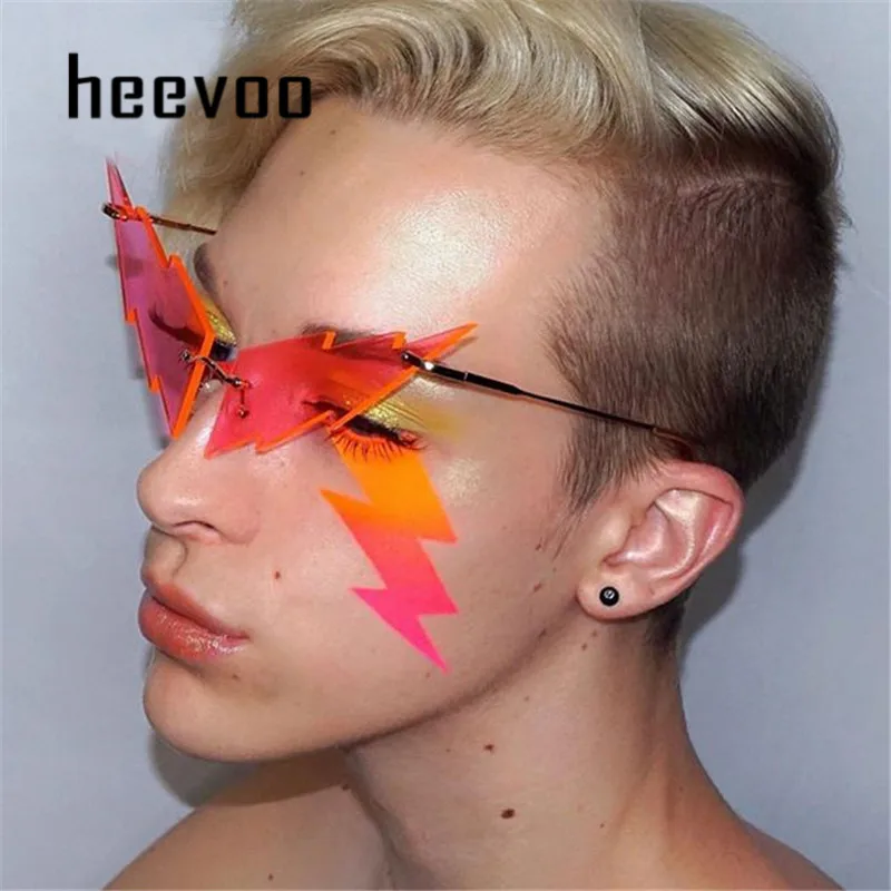 

New Fashion Rimless Personalized Sunglasses Women Lightning Irregular Unique Sun Glasses Men Brand Design Luxury Eyeglass UV400
