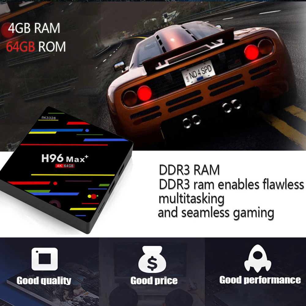 H96 MAX+ Smart TVAndroid 8,1 Rockchip RK3328 4 GB 32 GB 64 GB USB3.0 H.265 4 K WiFi 2,4G/5G поддержка Netflix/EuropeIPTV BOX PK X96