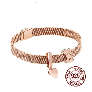 

Fit original pandoras 925 sterling silver bracelet Rose Gold Heart Love Bracelet Set charm beads For Women Fashion Jewelry gift