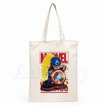 

Marvel Avengers Iron Man/Captain America/Spiderman Women Handbags Canvas Tote Shopping Bags Reusable Shopping Bag Eco Foldable
