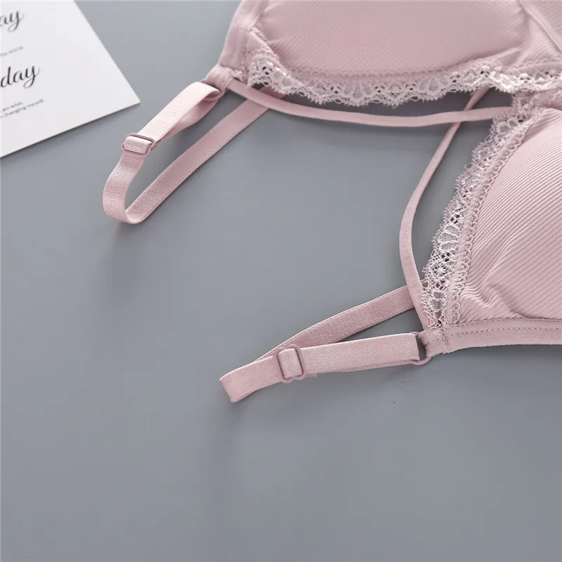 New ice silk thread wrapped chest, sexy lace beauty back no steel ring bra adjustable shoulder strap