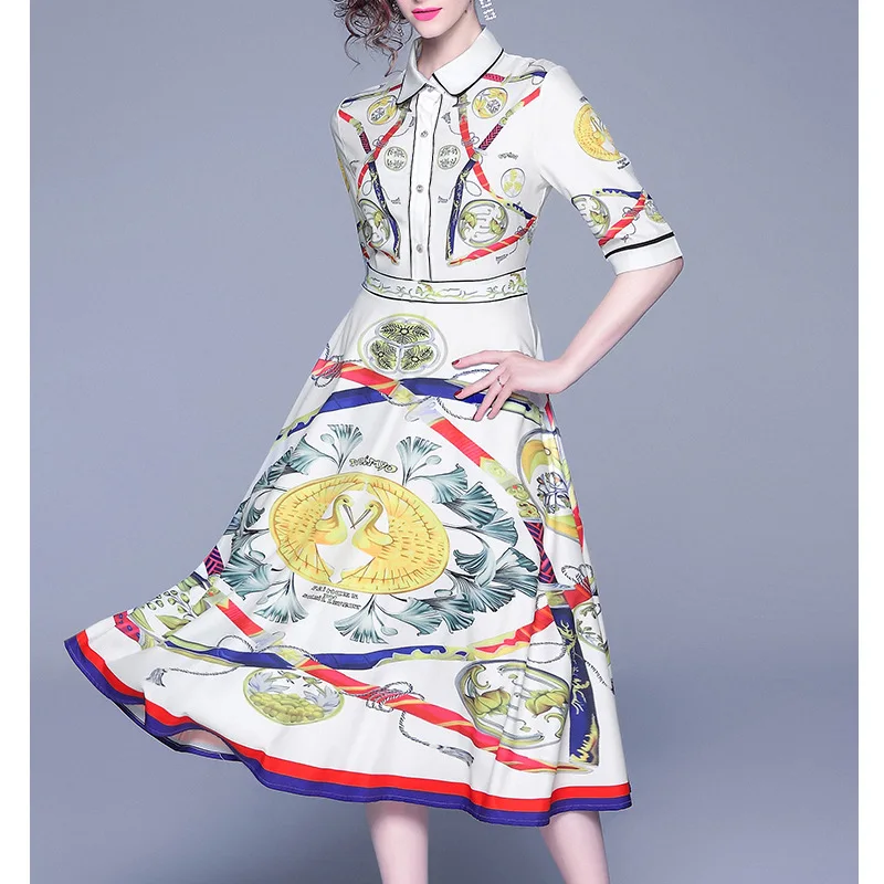 

Debutante Dress 2019 New Style Summer Goddess-Style Elegant Printed Waist Hugging Slimming Popular Pleated Skirt