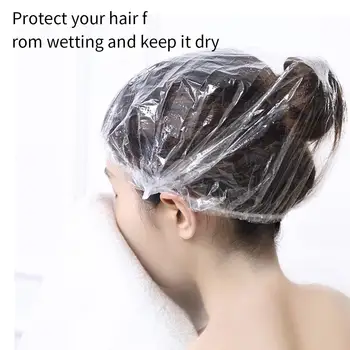 

100Pcs PE Disposable Waterproof Solid Color Shower Cap Bath Hair Protection Hat Salon Head Cover Hats Protection Cap