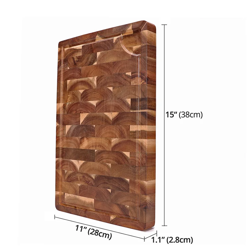 Большая многофункциональная Толстая разделочная доска из акации с желобком для сока, разделочная доска для кухни 18x12x1,4 - Цвет: 380x280x28mm