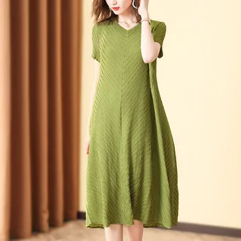 

Spring Summer Women Pleated Fashion New Tidal Loose Big Size Dress