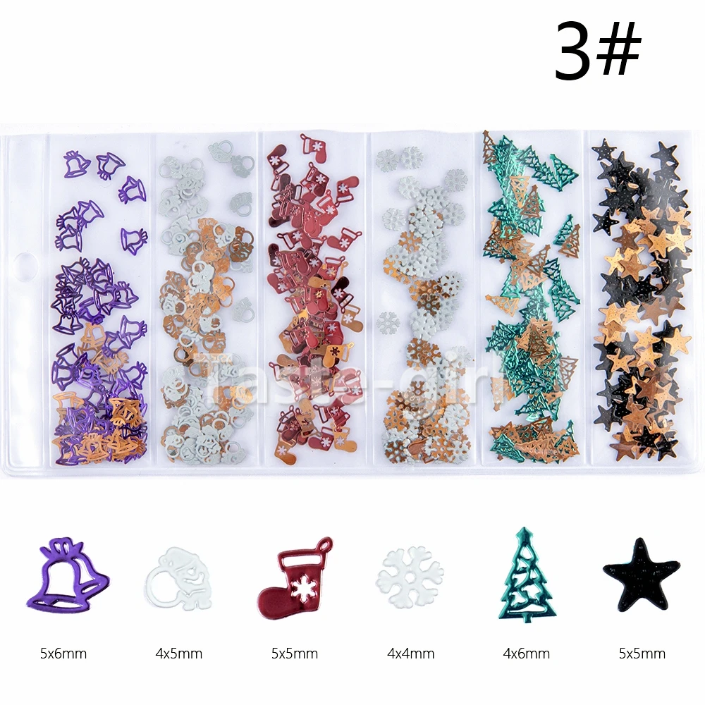Смешанные 6 форм рождественские металлические украшения для ногтей Фольга наклейки для ногтей ломтик нажмите на поддельные ногти аксессуары набор инструментов для маникюра