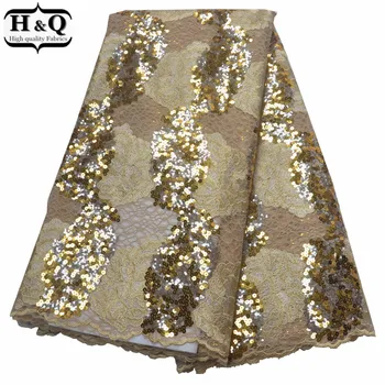 

Wedding Golden Glitter Lace African Sequins Lace Nigerian Embroidered Lace Fabric French Mesh Lace 5 Yards 2019 Net Lace Fabric