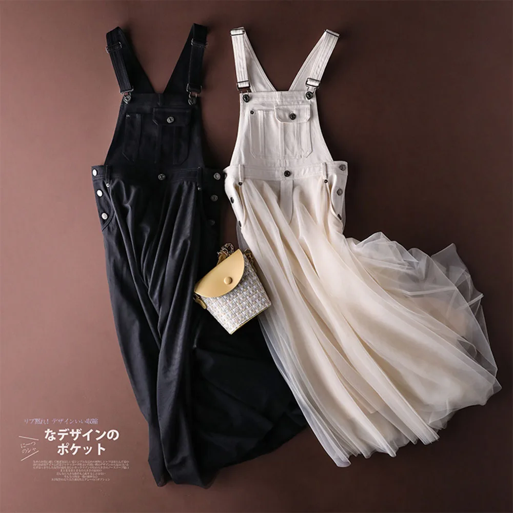 Spring Autumn Strap Dress Elegant Mesh Hollow Patchwork Sleeveless Plain Korean Vintage Fashion Dresses Preppy Style | Женская одежда