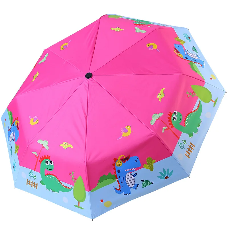 Мультяшные автоматические зонты, детский зонтик с динозавром и кошкой, ветрозащитный зонтик с защитой от дождя и УФ-лучей для женщин, детский зонтик - Цвет: Красный