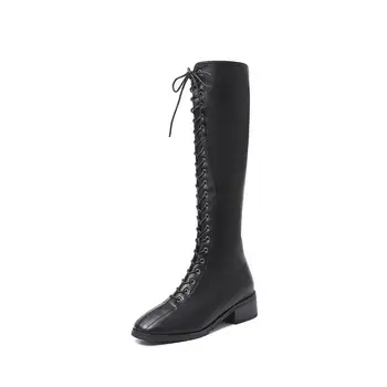 

High Quality Over The Knee Women Boots Soft Leather High Straps Slim Large Size Women's Long Boots Shoes Woman