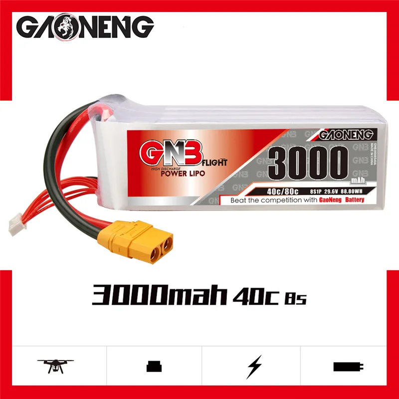 Аккумулятор GAONENG GNB 3000 мАч 29 6 в 8S 40C/80C Lipo с разъемом T/XT60/XT90 для радиоуправляемого