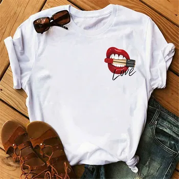 

Tshirt Red Lip Print Women's Tshirts Harajuku Kawaii T-shirt Summer Tshirt Fashion Short Sleeves Top Tees Female T Shirt Cheaper