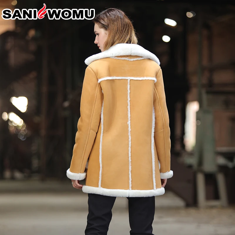 Female Orange Sani, оригинальное Экологичное меховое пальто, мужское длинное пальто из тонкой овчины, меховое пальто, толстая теплая куртка из натуральной кожи - Цвет: Female Orange