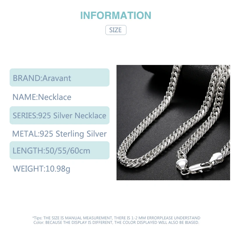 Silver Necklace Chain 6MM 925 For Men Women Fashion Jewelry silver necklace,fashion necklace,metal necklace,sterling chain necklace