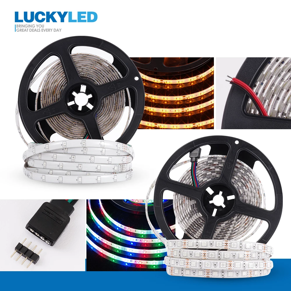 Счастливая светодиодный 5 м полосы 12v Водонепроницаемый SMD 2835 5050 60 s/M RGB ленты свет